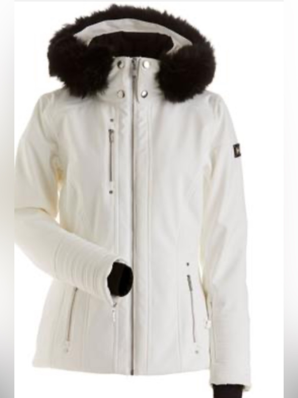 NILS White Ski Jacket with Black Faux Fur Hood